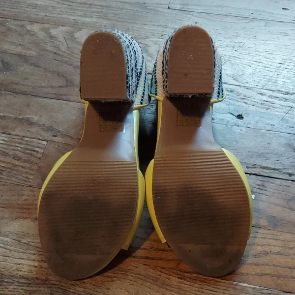 4 For $12 Yellow Strappy Heels with Patterned Block Heel - Picture 8 of 9